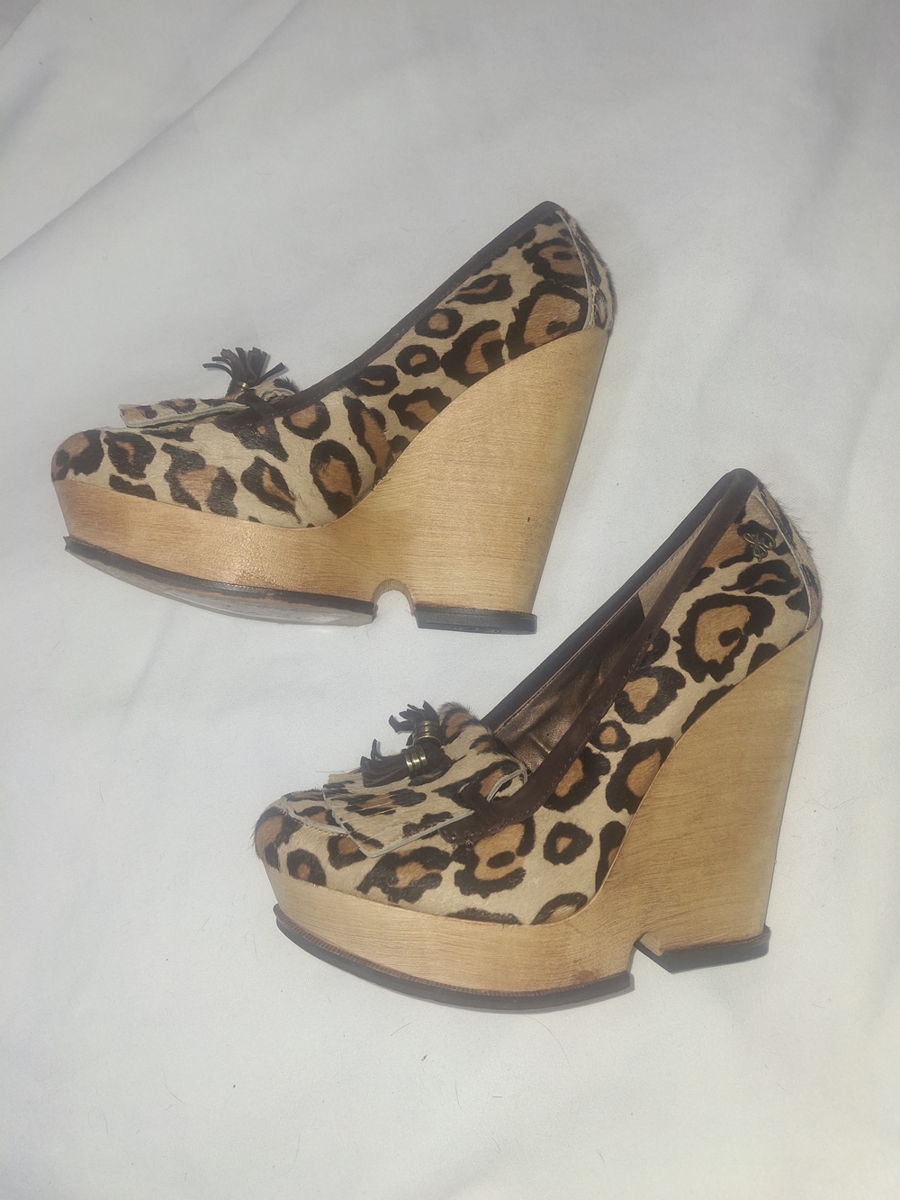 Sam Edelman Leopard Print Tassel Wedge Pumps - Brown